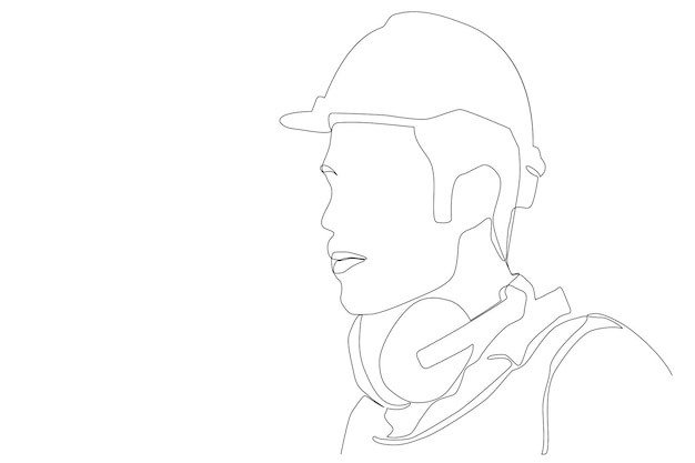 Kontinuierliche eine strichzeichnung design-vektor-illustration von ingenieuren mann in schutzhelm