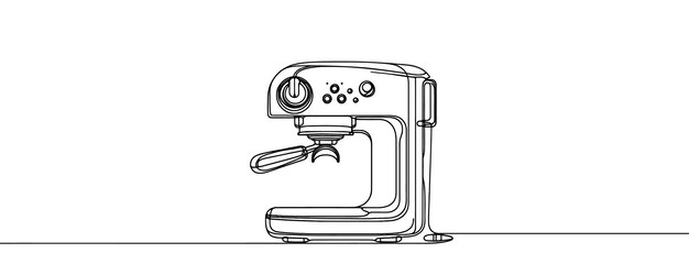Kontinuierliche einseitige Zeichnung einer Kaffeetasse und einer Maschine Vektorillustration