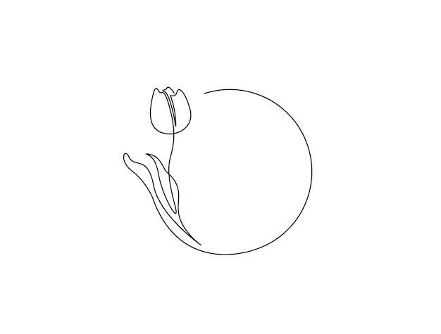 Kontinuierliche einseitige zeichnung einer tulpenblume kreis tulpenblumen umriss vektorillustration