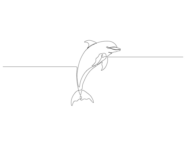 Kontinuierliche einseitige Zeichnung von Delphinfischen Einseitige zeichnung Illustration von Flaschennosedelfin Meerestierkonzept Einseitiger Zeichnung Bearbeitbarer Umriss