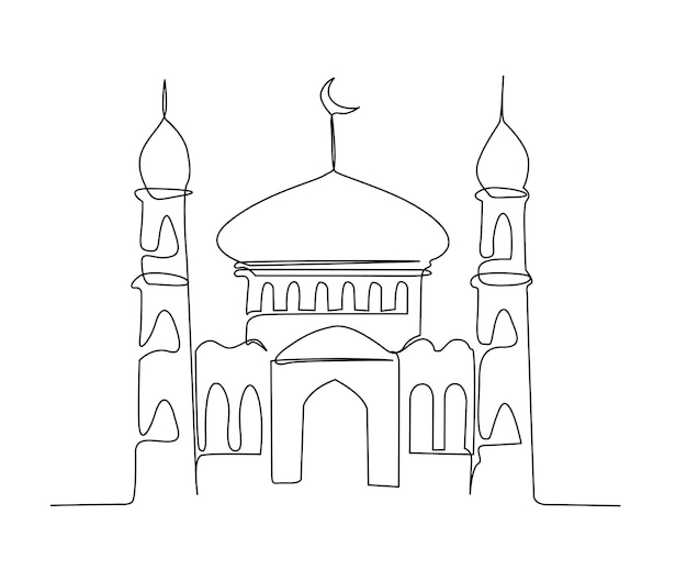 Kontinuierliche einzeilige zeichnung der moschee. einfache illustration der kunstvektorillustration der islamischen ornamentlinie