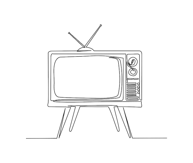 Vektor kontinuierliche einzeilige zeichnung des analogen vintage-fernsehens einfache retro-tv-handgezeichnete umrissvektorillustration