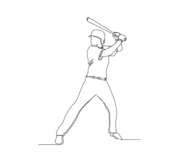 Kontinuierliche einzeilige zeichnung des baseballspielers einfache baseball-sportlinie kunstvektorillustration