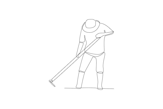 Kontinuierliche einzeilige zeichnung des konzepts von landwirten oder landarbeitern. doodle-vektorillustration