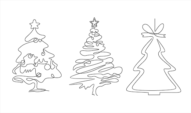 Kontinuierliche einzeilige zeichnung des weihnachtsbaums mit dekorationen neujahrskonzept