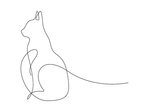 Kontinuierliche einzeilige Zeichnung einer niedlichen Katze, isoliert auf weißem Hintergrund Vektorillustration pro Vektor
