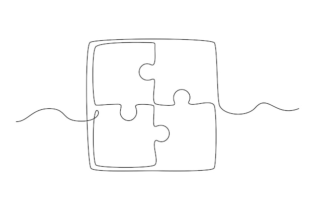 Kontinuierliche einzeilige zeichnung einer verbundenen puzzlespiel-teamwork-konzeptvektorillustration