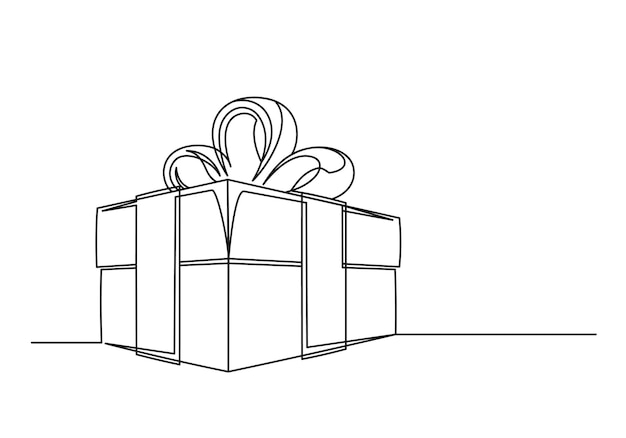 Kontinuierliche einzeilige zeichnung einer weihnachtsgeschenkbox