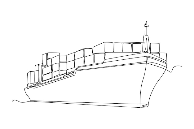 Vektor kontinuierliche einzeilige zeichnung frachtschiff mit containern im hafen frachtkonzept vektorgrafik-illustration für einzeiliges zeichnen