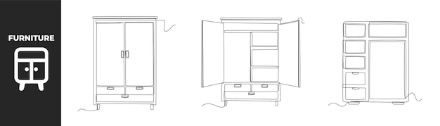 Kontinuierliche einzeilige Zeichnung modernes Möbelset-Konzept Trendiger Holzschrank Vektorgrafik-Illustration für einzeiliges Zeichnen