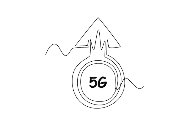 Vektor kontinuierliche einzeilige zeichnung schneller upload 5g hochgeschwindigkeits-mobilinternet 5g-technologiekonzept vektorgrafik-illustration für einzeiliges zeichnen