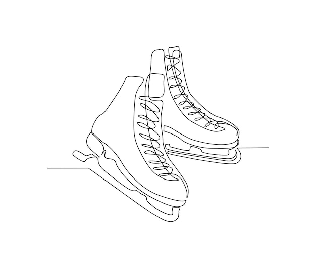 Kontinuierliche einzeilige zeichnung von schlittschuhen sportliche skating-strichzeichnung für extremsport-konzeptvektordesign