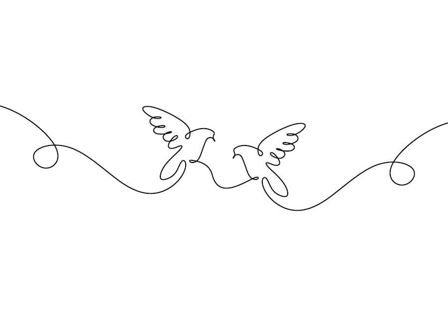 Kontinuierliche Einzeilige Zeichnung Von Zwei Fliegenden Tauben