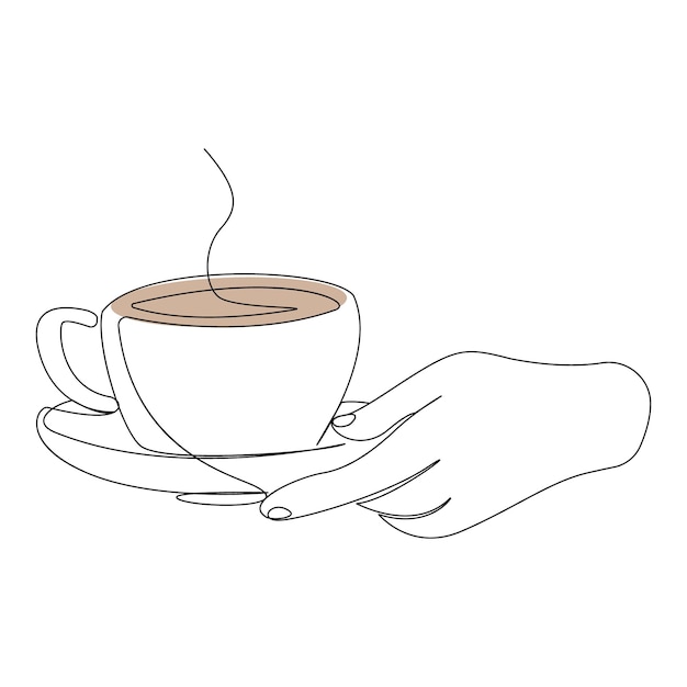 kontinuierliche einzelne handgezeichnete Kaffeetasse mit Dampfvektorillustration minimalistisches Design