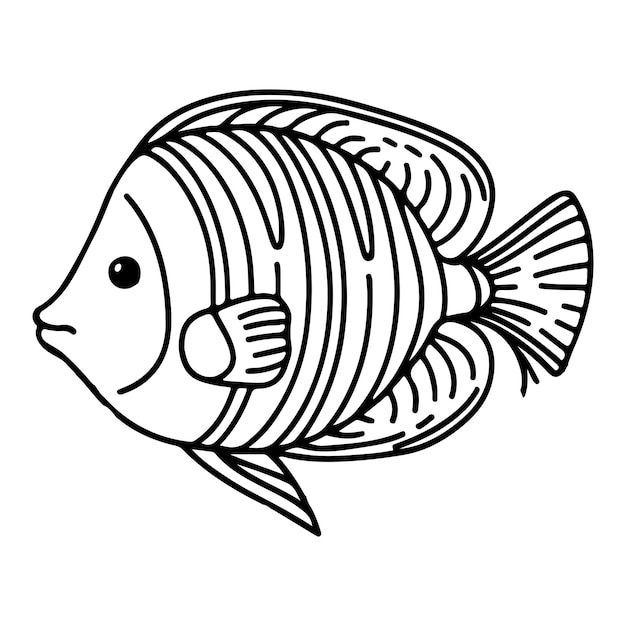 kontinuierliche einzelne Handzeichnung Linienkunst von Fischen Umriss Doodle Icon Cartoon-Stil Malbuchseite