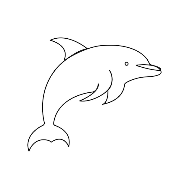 Kontinuierliche einzelne Linie niedlicher Delphin-Umrisse, Vektorgrafik-Zeichnung und Illustration