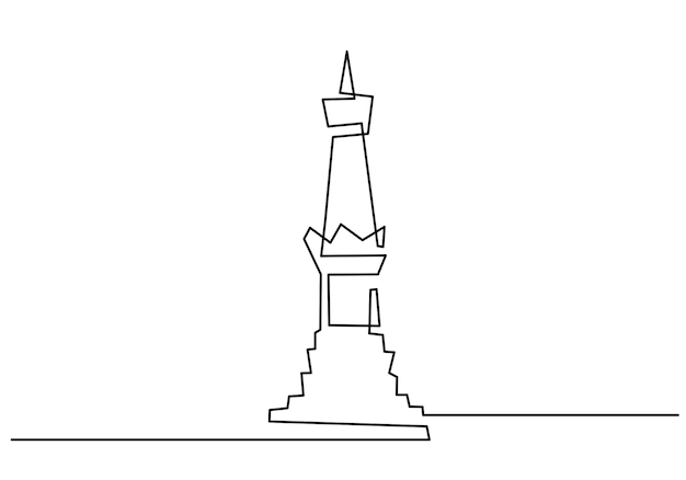 Kontinuierliche Linie des traditionellen Turms Eine einzelne Linie des klassischen Turms isoliert auf weißem Hintergrund