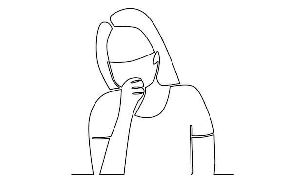 Kontinuierliche Linie einer hustenden Frau mit einer Maskenillustration