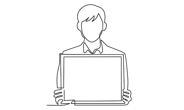 Kontinuierliche Linie von Geschäftsmann mit Whiteboard-Illustration