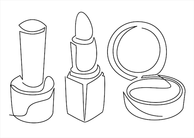 Kontinuierliche linie zeichnen vektorillustration-lack, lippenstift und puder