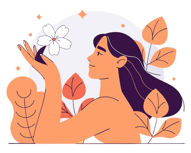 Kontinuierliche Linienkunst Frau mit Blumenillustration