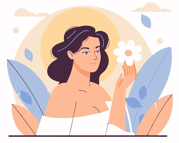 Kontinuierliche Linienkunst Frau mit Blumenillustration