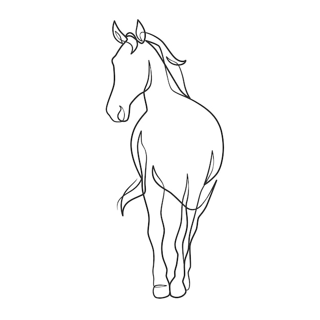 Vektor kontinuierliche linienzeichnung des pferdes pferd eine linie, die minimalistisches design zeichnet