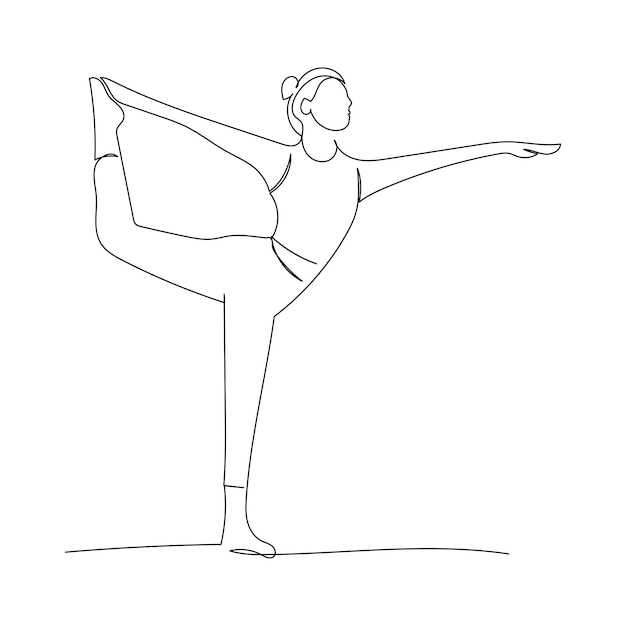 Kontinuierliche Linienzeichnung einer Frau, die Yoga-Übungen macht Minimalismus-Kunst