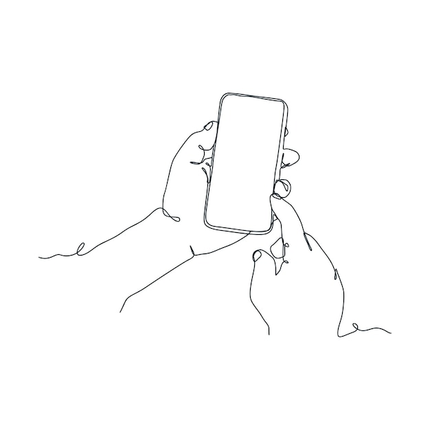 Kontinuierliche Linienzeichnung einer Person, die ein Smartphone hält
