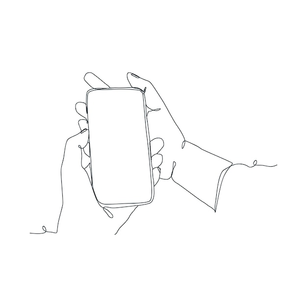 Kontinuierliche linienzeichnung einer person, die ein smartphone hält