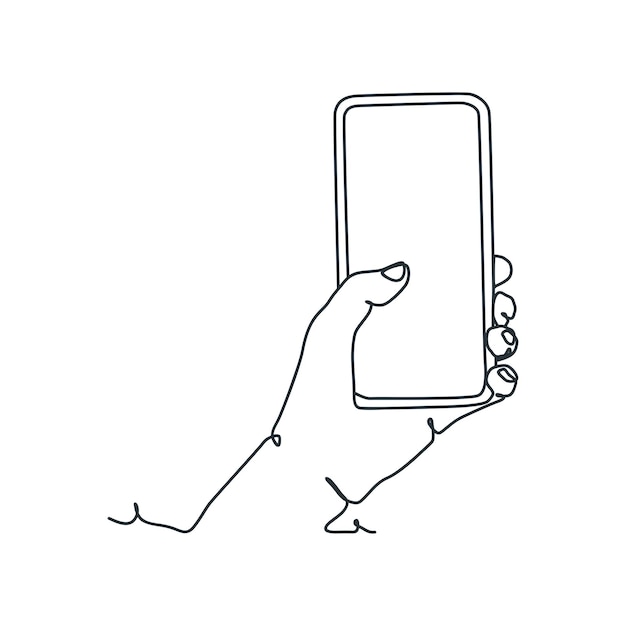 Kontinuierliche Linienzeichnung einer Person, die ein Smartphone hält