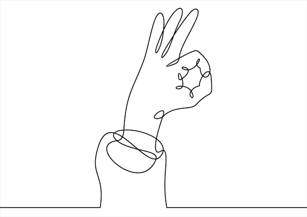 Kontinuierliche linienzeichnung eines handsymbols okay