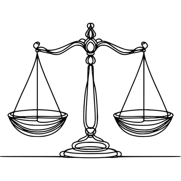 Kontinuierliche Linienzeichnung vereinfachte Skalen Justiz Rechtsrecht Vektorillustrationen