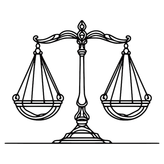 Kontinuierliche Linienzeichnung vereinfachte Skalen Justiz Rechtsrecht Vektorillustrationen