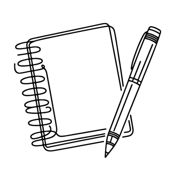 Vektor kontinuierliche linienzeichnung von notebook und stift doodle-vektorillustration