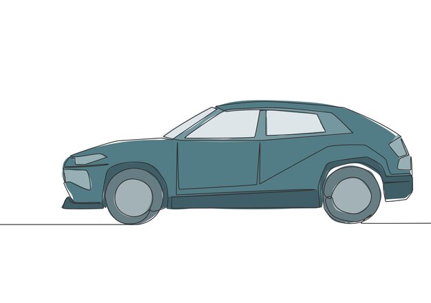 Vektor kontinuierliche linienziehung eines harten suv-autos stadtfahrzeugtransportkonzept eine einzelne ziehung