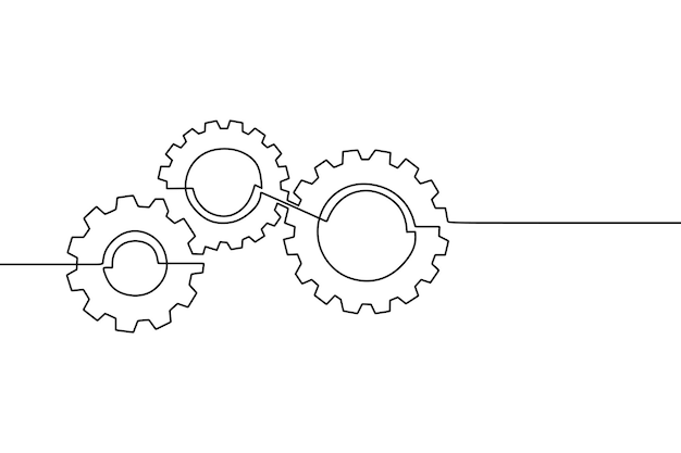 Vektor kontinuierliche strichzeichnung des zahnrads