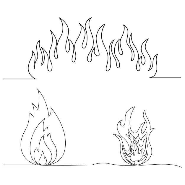 Vektor kontinuierliche zeichnung des feuers mit einer linie flamme lineare ikone eine zeichnung mit einer linie weißer hintergrund vektor-illusion
