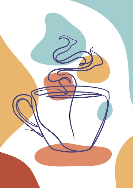 Vektor kontinuierliches linienkunstplakat eine tasse kaffee. kaffee einzeilige kunstzeichnung vektorillustration