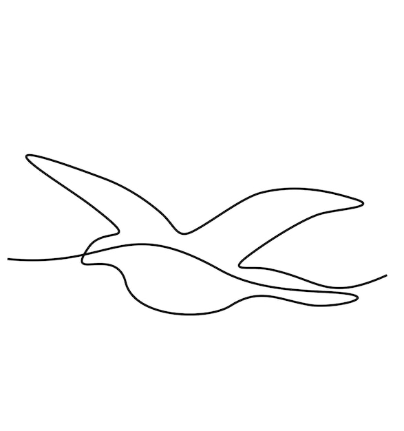 Vektor kontinuierliches strichzeichnungselement des fliegenden vogels lokalisiert auf weißem hintergrund für dekoratives element