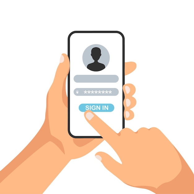 Konto-login und passwort registrieren von benutzerdaten in der smartphone-app sichern sie ihr telefon vector