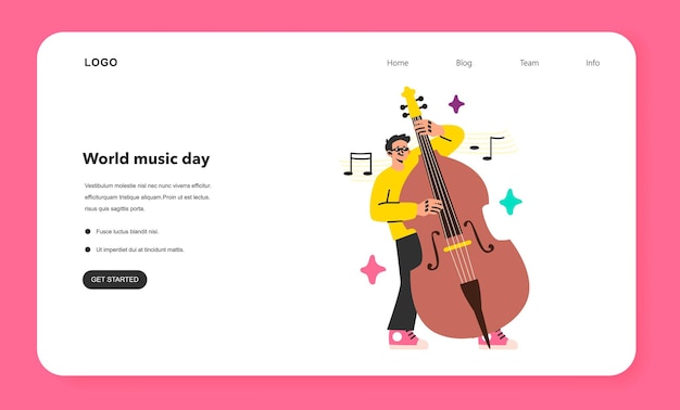 Kontrabassist-webbanner oder männliche landingpage-figur