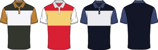 Kontrast-poloshirt-design flache technische zeichnung vektor-illustration