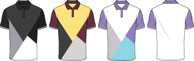 Kontrast-Poloshirt-Design flache technische Zeichnung Vektor-Illustration