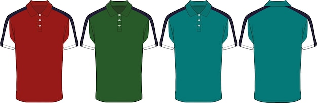 Kontrast-poloshirt-design flache technische zeichnung vektor-illustration