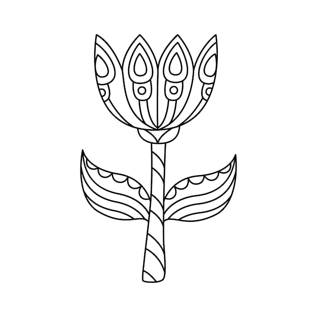 Vektor kontur naive tulpen einfache vektor-stil-illustration lineare geometrische blume isoliert