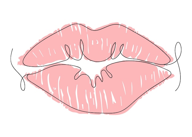 Konturzeichnung von rosa lippen.