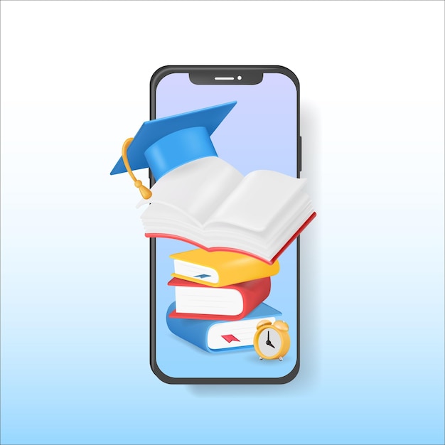 Konzept der Anwendung für mobiles Lernen, E-Learning und Online-Kurse Bildung und zurück zur Schule 3d realistisch