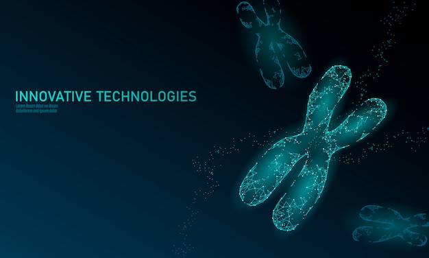 Konzept der chromosomen-dna-strukturmedizin. eine gentherapie mit niedrigem polypolygonalen dreieck heilt genetische erkrankungen. gmo engineering crispr cas9 innovation moderne technologie wissenschaft illustration