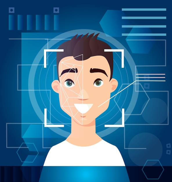 Konzept der digitalen Erkennung des Gesichts des biometrischen Scannens ID der Gesichtsüberprüfung auf dem Bildschirm